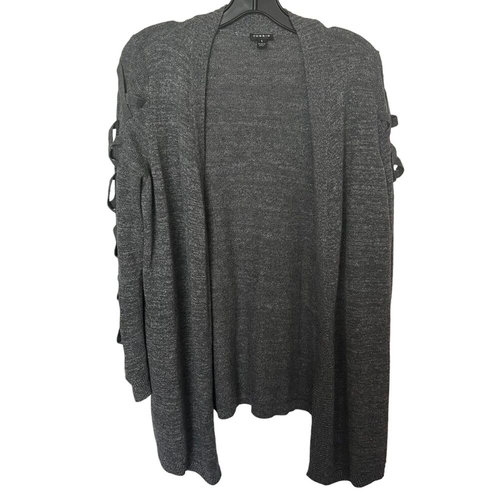 Torrid Womens Gray Criss Cross Long Sleeves Open Front Cardigan Sweater Size 1X